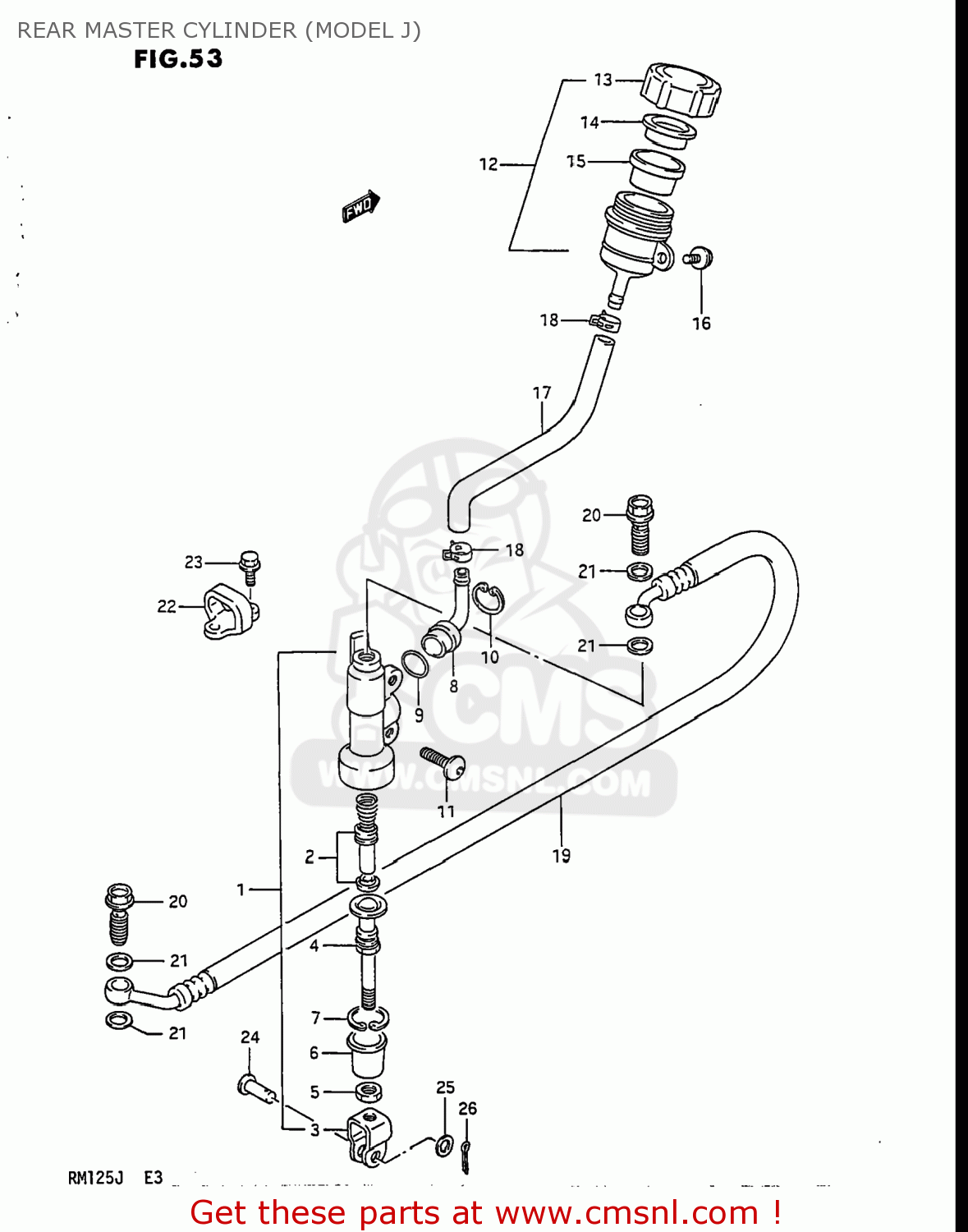 REAR MASTER CYLINDER (MODEL J) RM125 1987 (H) USA (E03)