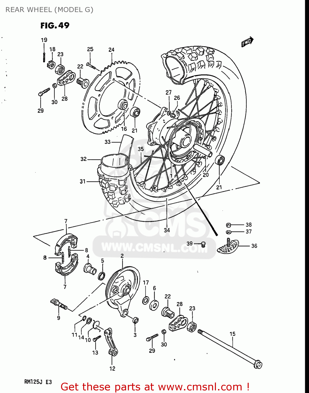 REAR WHEEL (MODEL G) RM125 1987 (H) USA (E03)