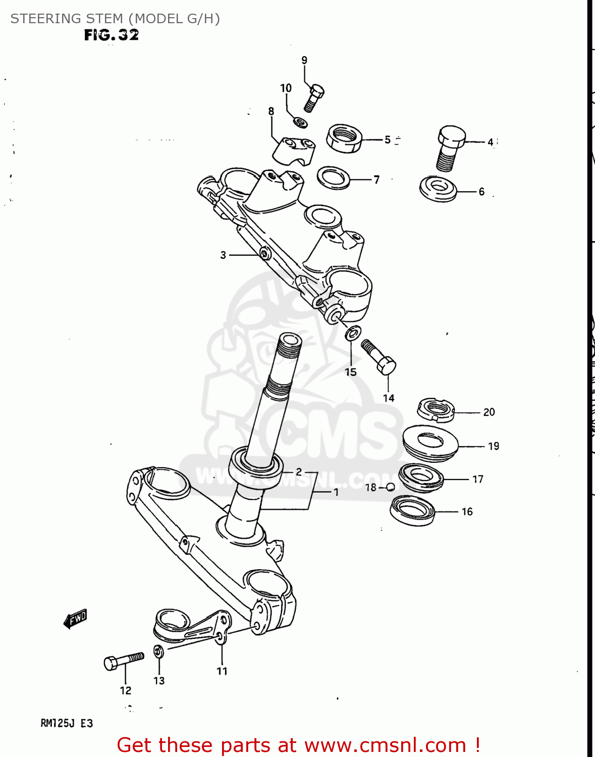 STEERING STEM (MODEL G/H) RM125 1987 (H) USA (E03)