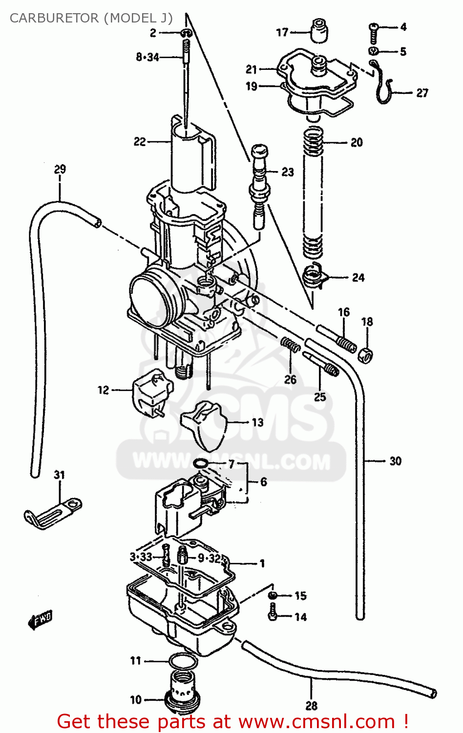 CARBURETOR (MODEL J) RM125 1988 (J) UNITED KINGDOM FRANCE AUSTRALIA (02 E04 E24)