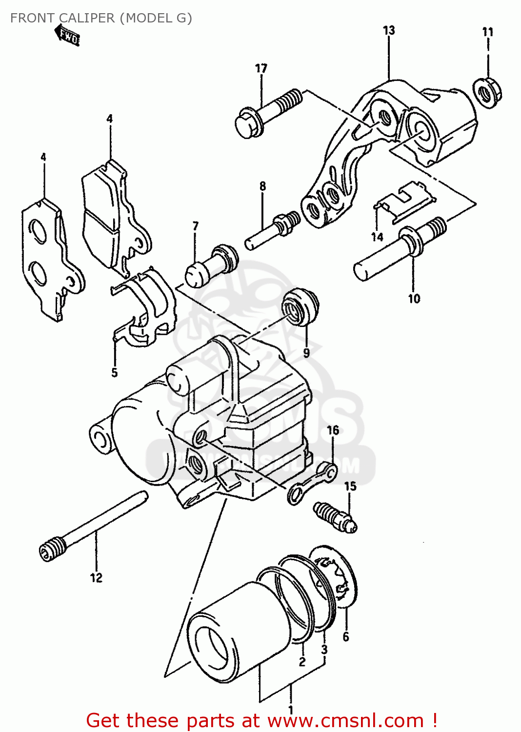 FRONT CALIPER (MODEL G) RM125 1988 (J) UNITED KINGDOM FRANCE AUSTRALIA (02 E04 E24)