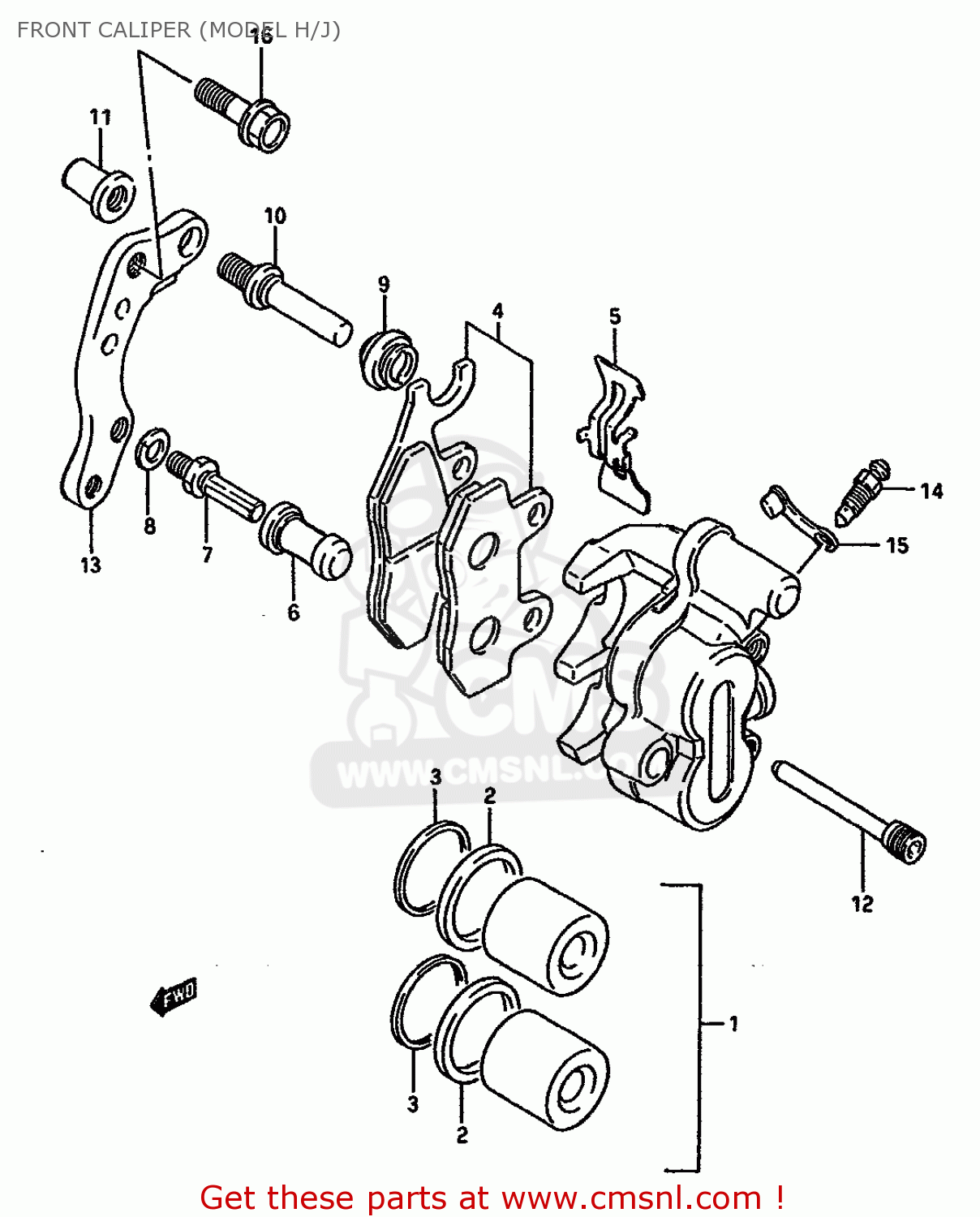 FRONT CALIPER (MODEL H/J) RM125 1988 (J) UNITED KINGDOM FRANCE AUSTRALIA (02 E04 E24)