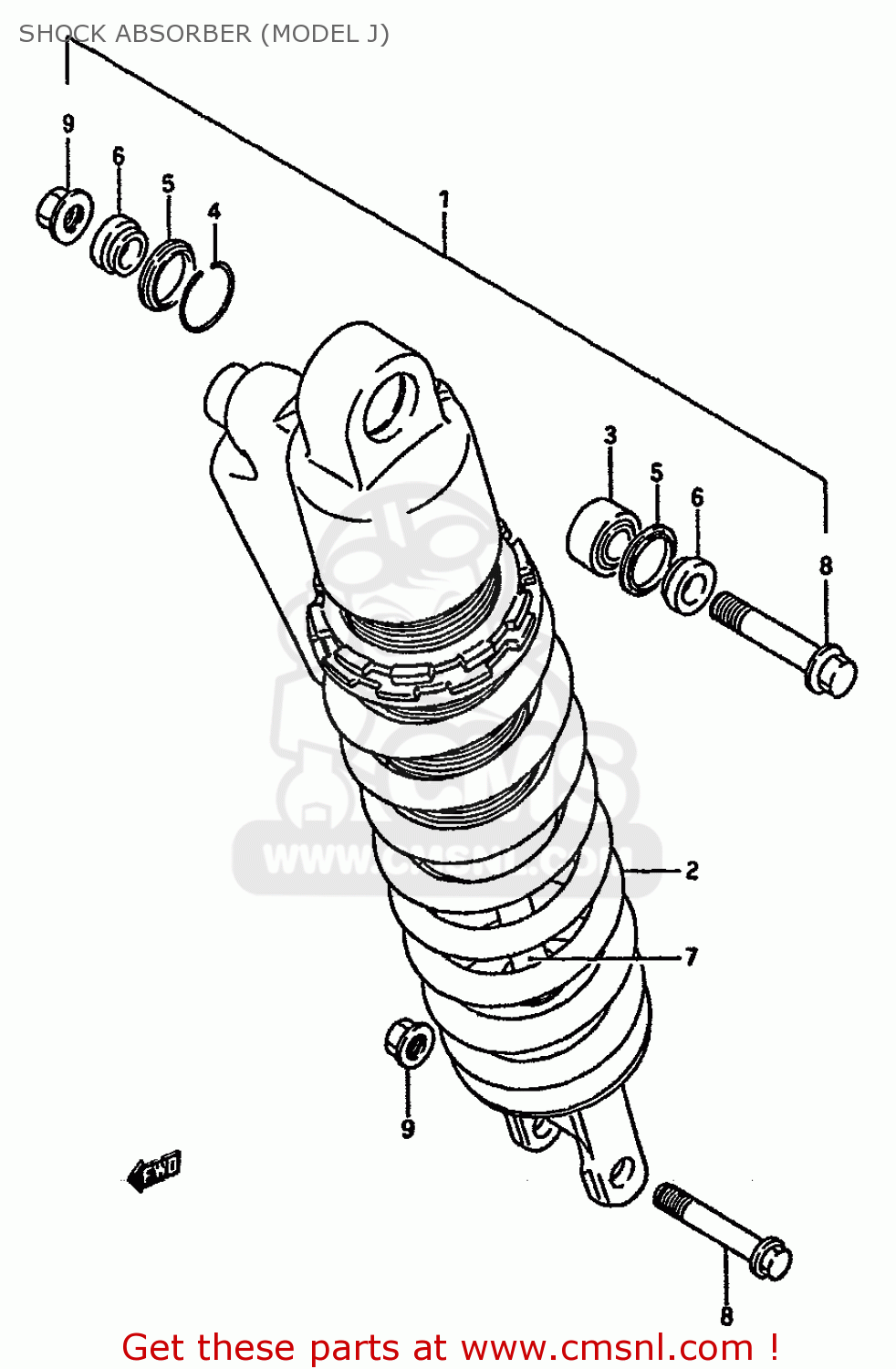 SHOCK ABSORBER (MODEL J) RM125 1988 (J) UNITED KINGDOM FRANCE AUSTRALIA (02 E04 E24)