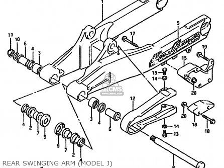 REAR SWINGING ARM (MODEL J) - RM125 1988 (J) UNITED KINGDOM FRANCE AUSTRALIA (02 E04 E24)