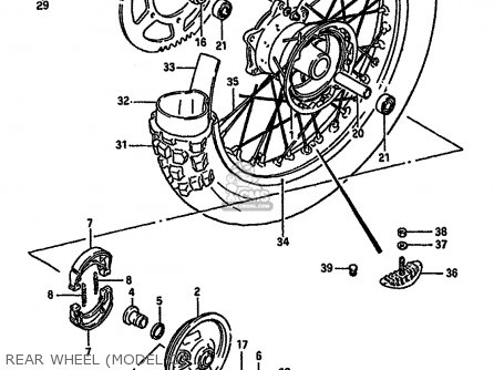 REAR WHEEL (MODEL G) - RM125 1988 (J) UNITED KINGDOM FRANCE AUSTRALIA (02 E04 E24)