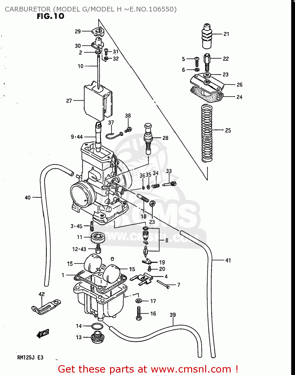 CARBURETOR (MODEL G/MODEL H ~E.NO.106550) RM125 1988 (J) USA (E03)