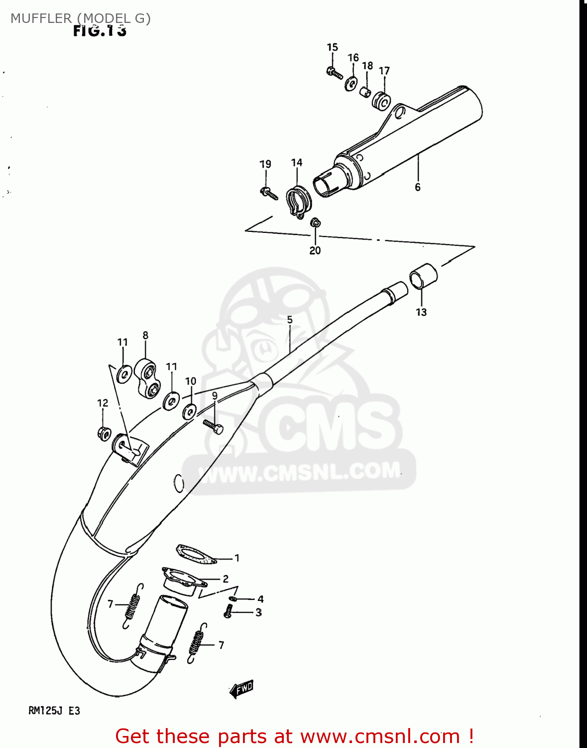 MUFFLER (MODEL G) RM125 1988 (J) USA (E03)