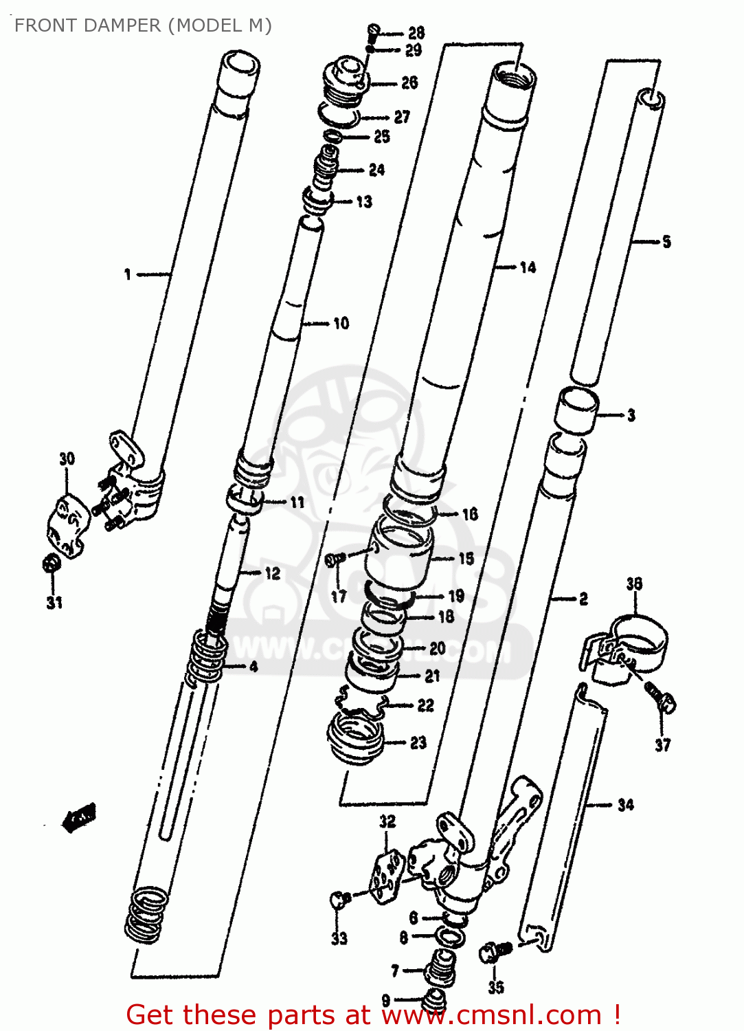 FRONT DAMPER (MODEL M) RM125 1989 (K) UNITED KINGDOM FRANCE AUSTRALIA (E02 E04 E24)
