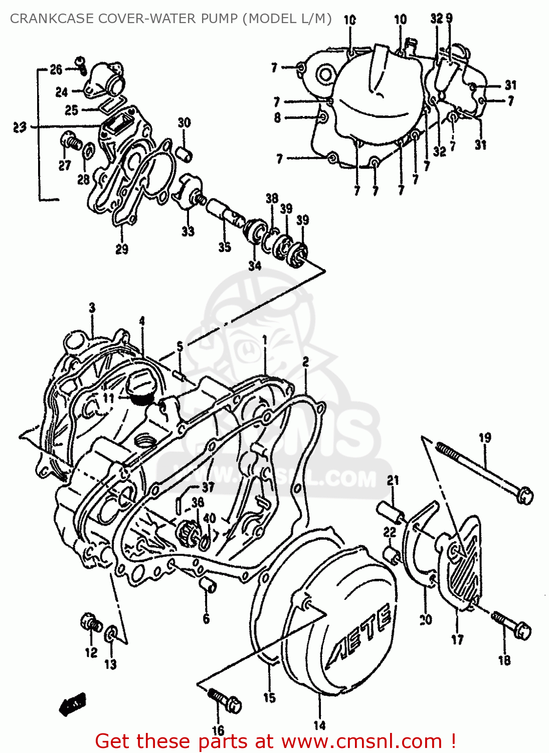 CRANKCASE COVER-WATER PUMP (MODEL L/M) RM125 1989 (K) UNITED KINGDOM FRANCE AUSTRALIA (E02 E04 E24)