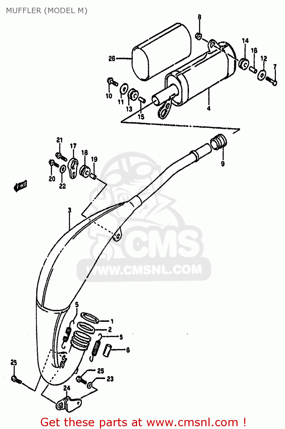 MUFFLER (MODEL M) RM125 1989 (K) UNITED KINGDOM FRANCE AUSTRALIA (E02 E04 E24)