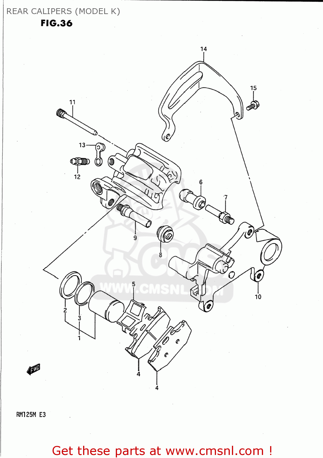 REAR CALIPERS (MODEL K) RM125 1989 (K) USA (E03)