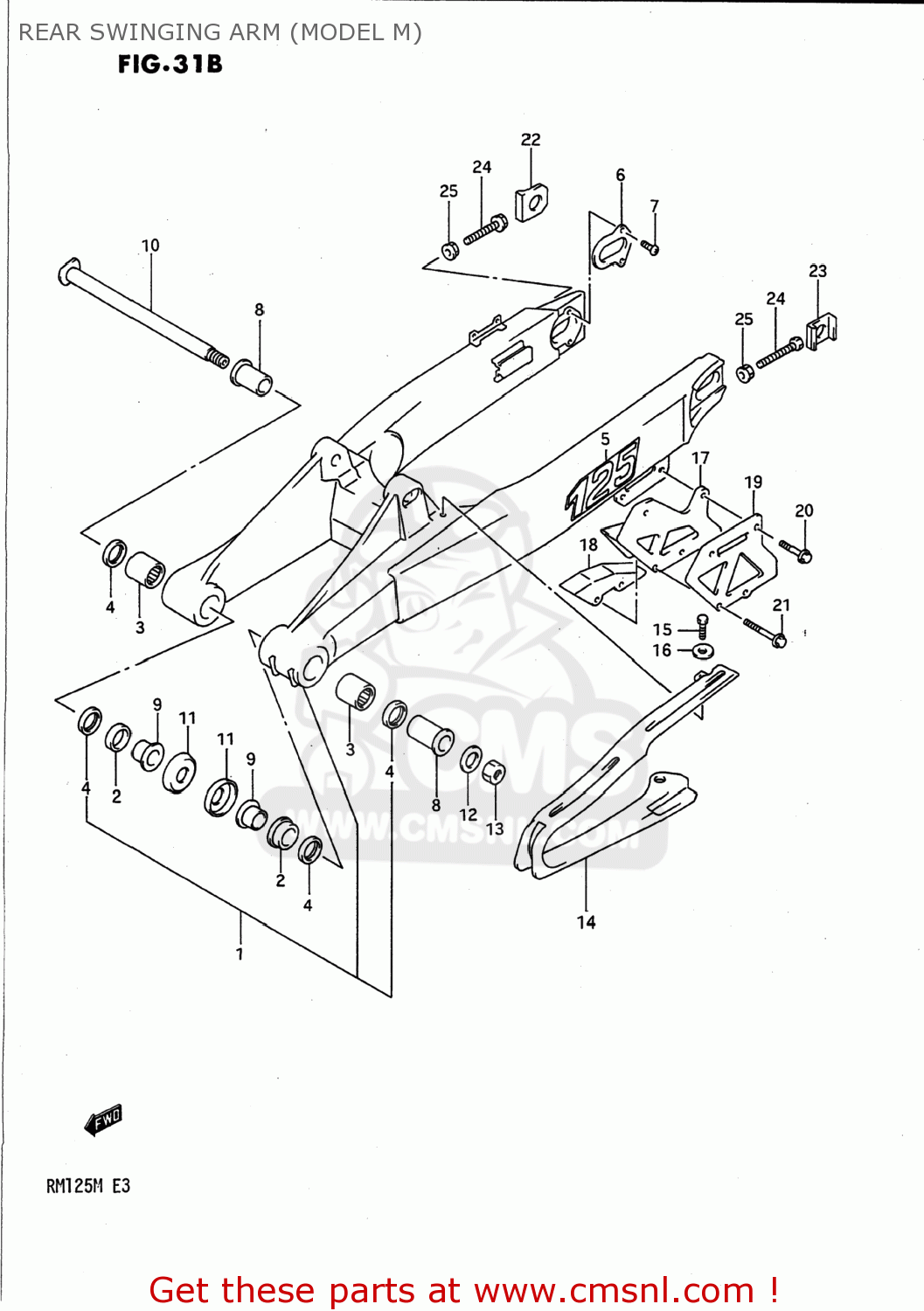 REAR SWINGING ARM (MODEL M) RM125 1989 (K) USA (E03)
