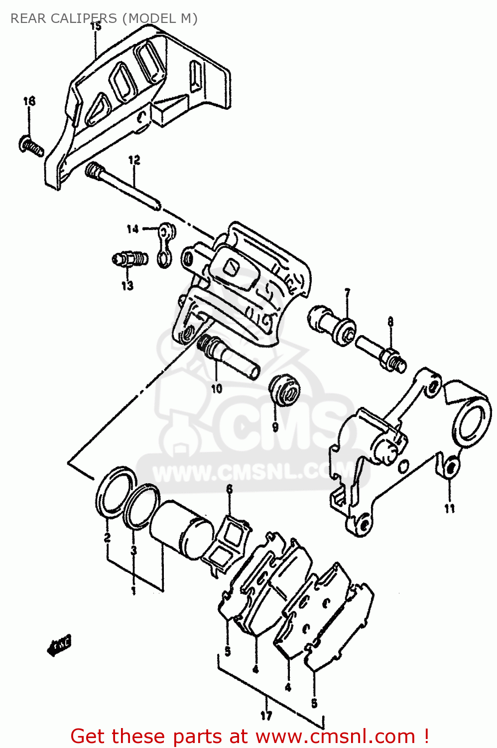 REAR CALIPERS (MODEL M) RM125 1990 (L) UNITED KINGDOM FRANCE AUSTRALIA (E02 E04 E24)