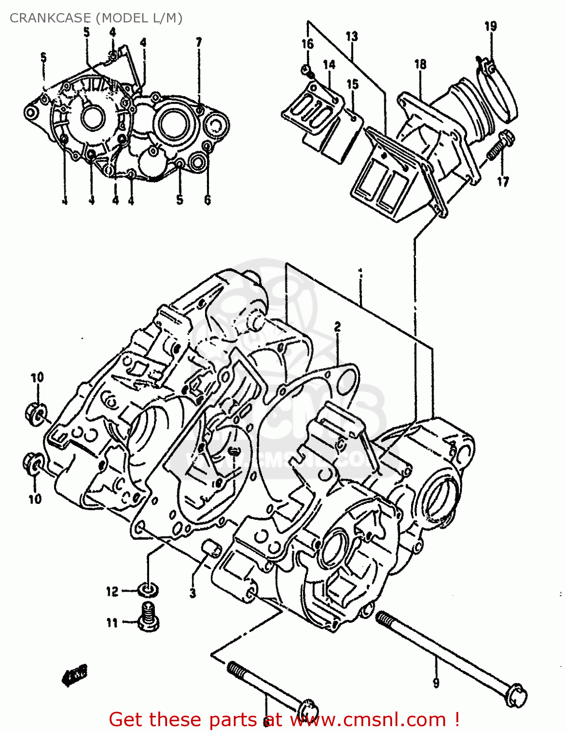 CRANKCASE (MODEL L/M) RM125 1990 (L) UNITED KINGDOM FRANCE AUSTRALIA (E02 E04 E24)
