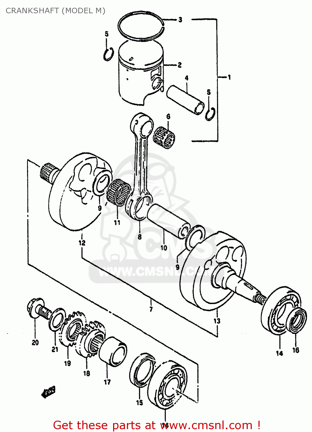 CRANKSHAFT (MODEL M) RM125 1990 (L) UNITED KINGDOM FRANCE AUSTRALIA (E02 E04 E24)