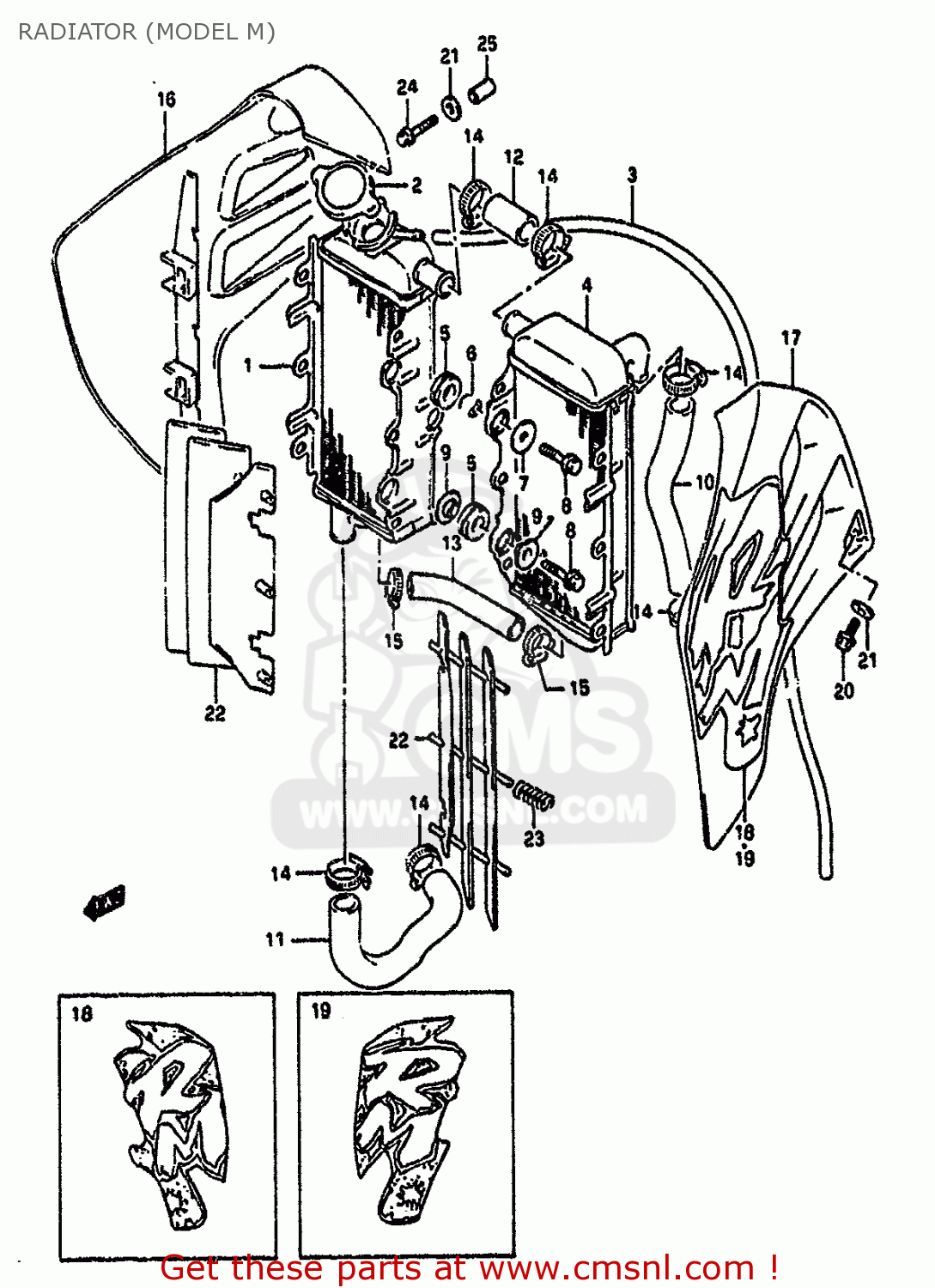 RADIATOR (MODEL M) RM125 1990 (L) UNITED KINGDOM FRANCE AUSTRALIA (E02 E04 E24)