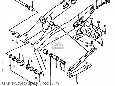 REAR SWINGING ARM (MODEL M) - RM125 1990 (L) UNITED KINGDOM FRANCE AUSTRALIA (E02 E04 E24)