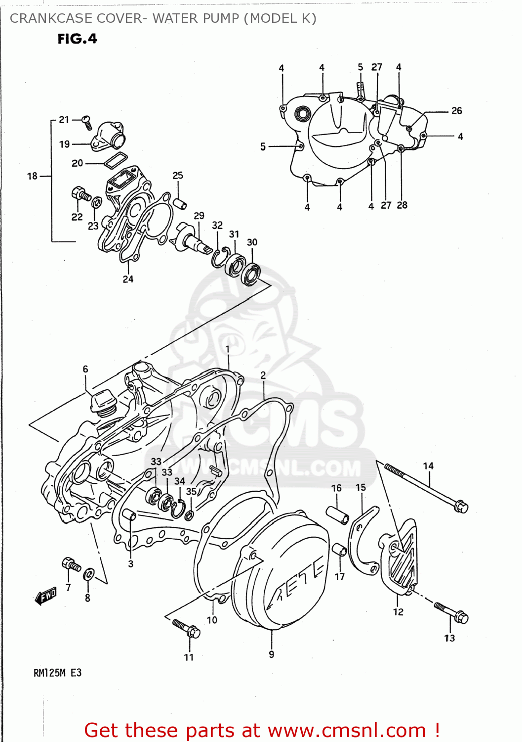 CRANKCASE COVER- WATER PUMP (MODEL K) RM125 1990 (L) USA (E03)