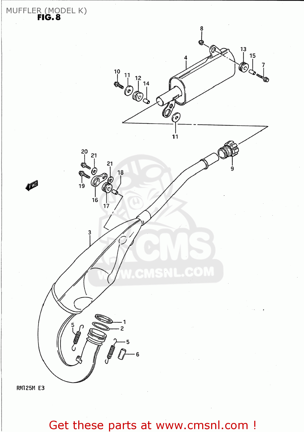 MUFFLER (MODEL K) RM125 1990 (L) USA (E03)