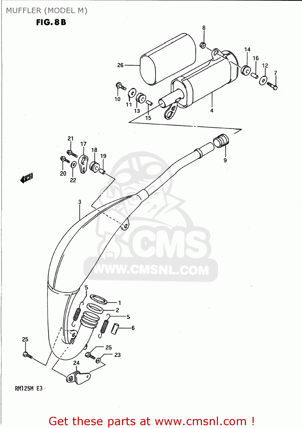 MUFFLER (MODEL M) RM125 1990 (L) USA (E03)