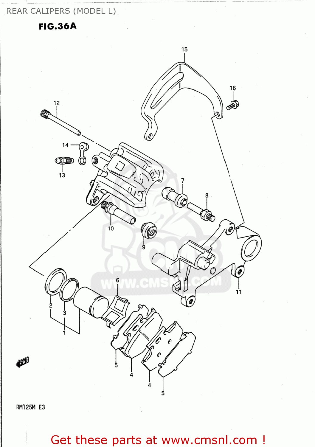 REAR CALIPERS (MODEL L) RM125 1990 (L) USA (E03)