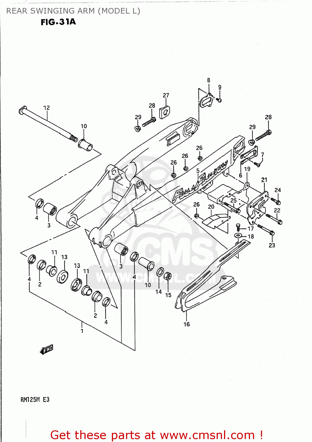 REAR SWINGING ARM (MODEL L) RM125 1990 (L) USA (E03)