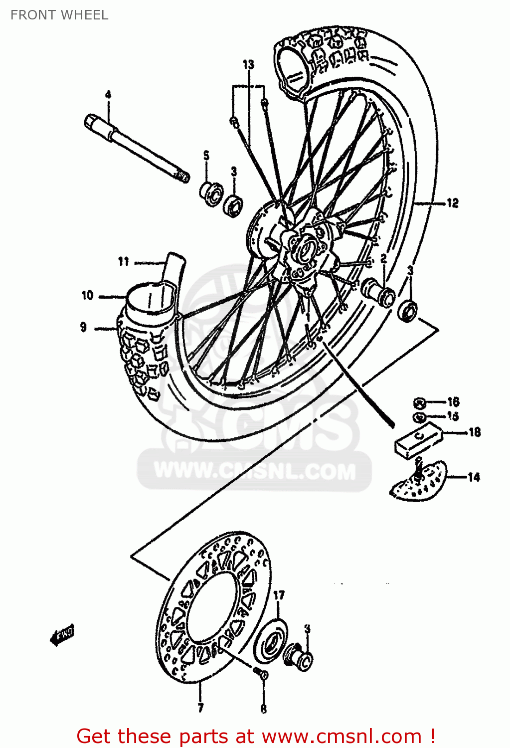 FRONT WHEEL RM125 1991 (M) UNITED KINGDOM FRANCE AUSTRALIA (E02 E04 E24)