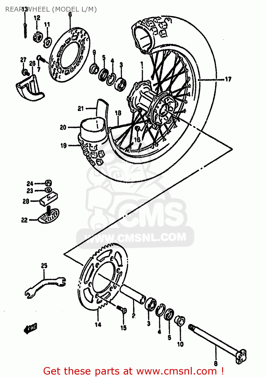 REAR WHEEL (MODEL L/M) RM125 1991 (M) UNITED KINGDOM FRANCE AUSTRALIA (E02 E04 E24)