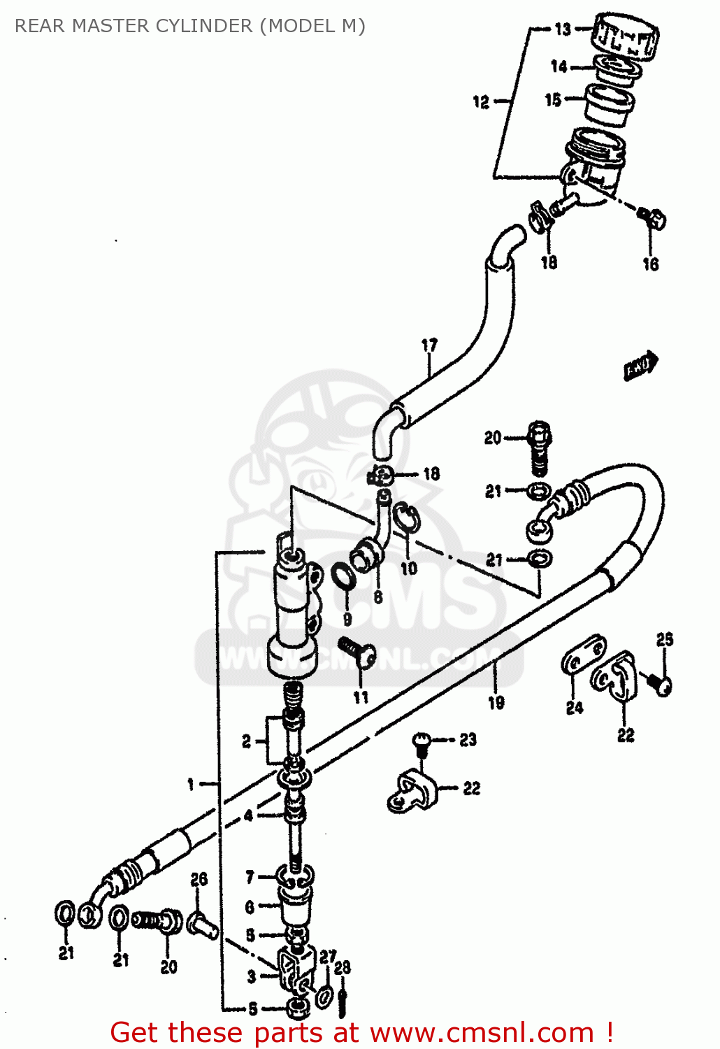 REAR MASTER CYLINDER (MODEL M) RM125 1991 (M) UNITED KINGDOM FRANCE AUSTRALIA (E02 E04 E24)