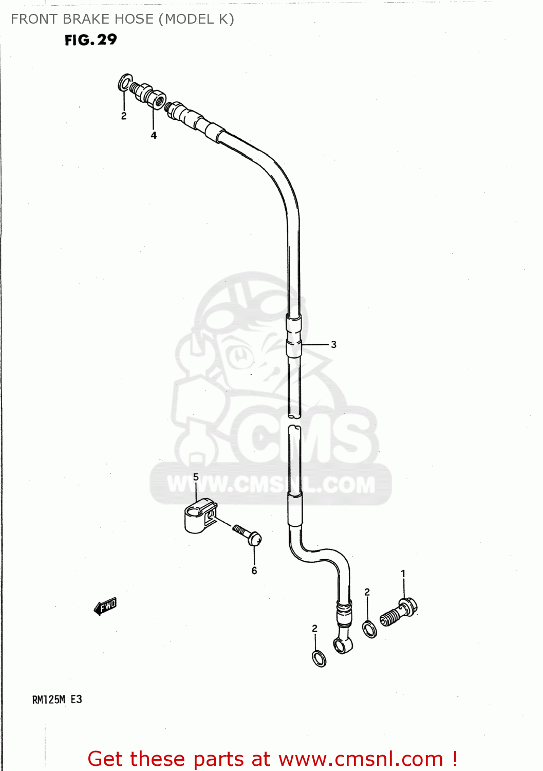 FRONT BRAKE HOSE (MODEL K) RM125 1991 (M) USA (E03)
