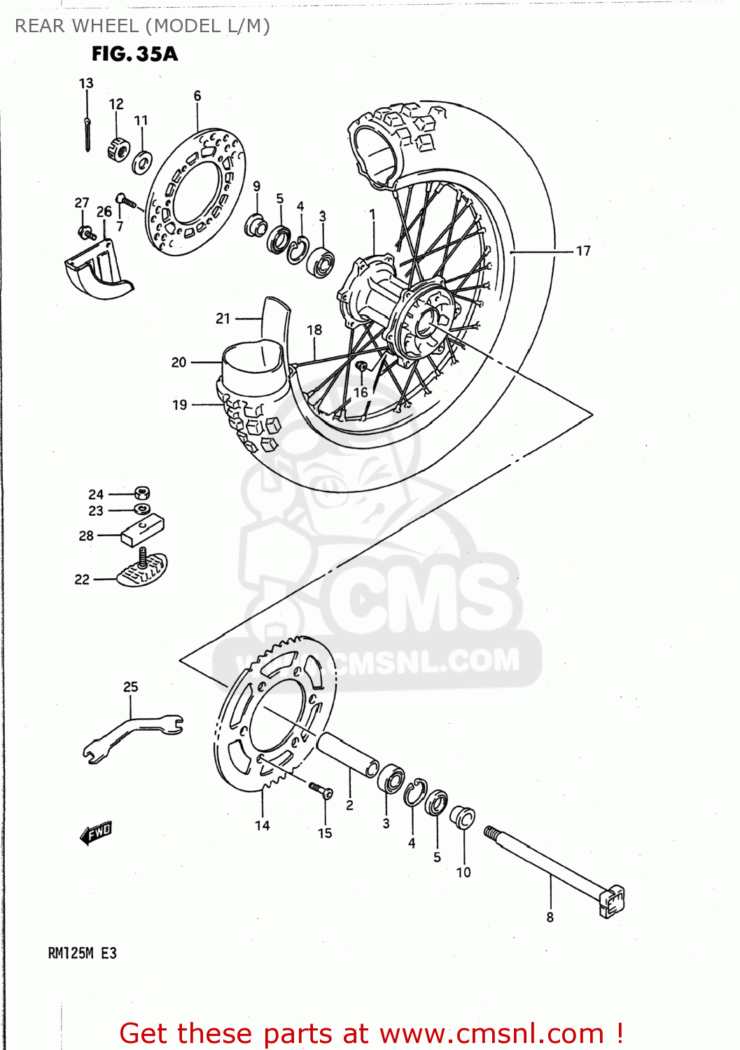 REAR WHEEL (MODEL L/M) RM125 1991 (M) USA (E03)