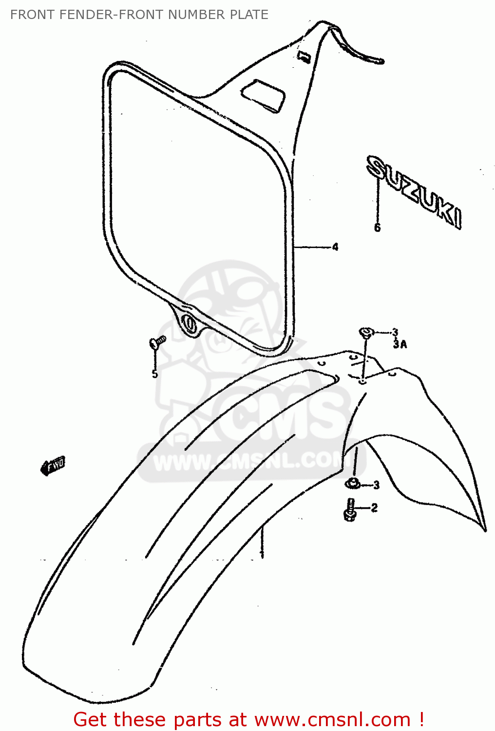 FRONT FENDER-FRONT NUMBER PLATE RM125 1992 (N) UNITED KINGDOM FRANCE AUSTRALIA (E02 E04 E24)