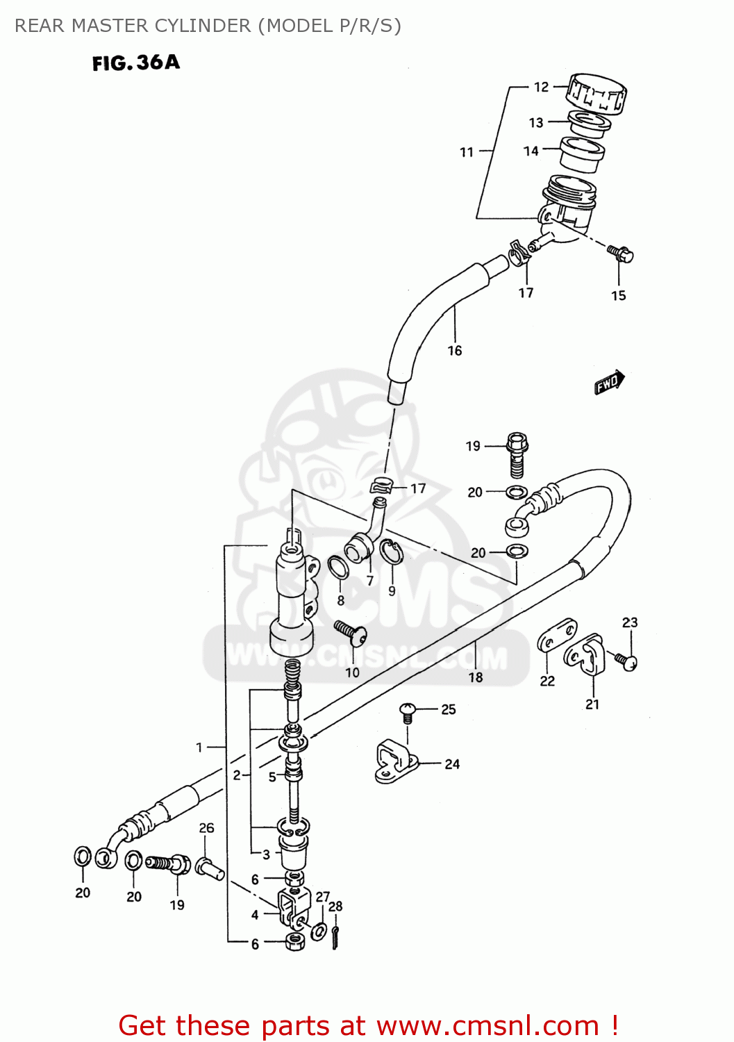 REAR MASTER CYLINDER (MODEL P/R/S) RM125 1992 (N) USA (E03)