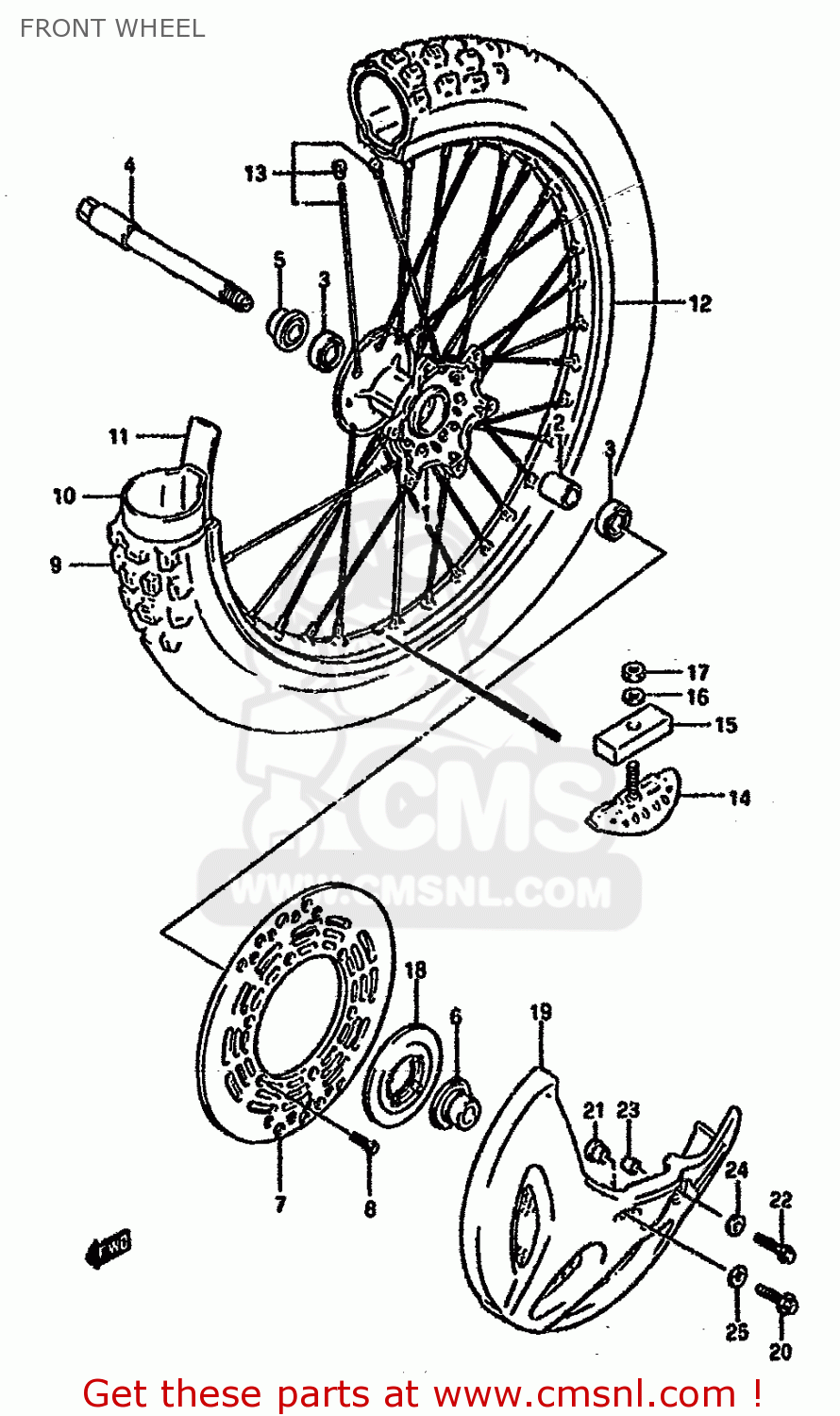 FRONT WHEEL RM125 1993 (P) UNITED KINGDOM FRANCE AUSTRALIA (E02 E04 E24)