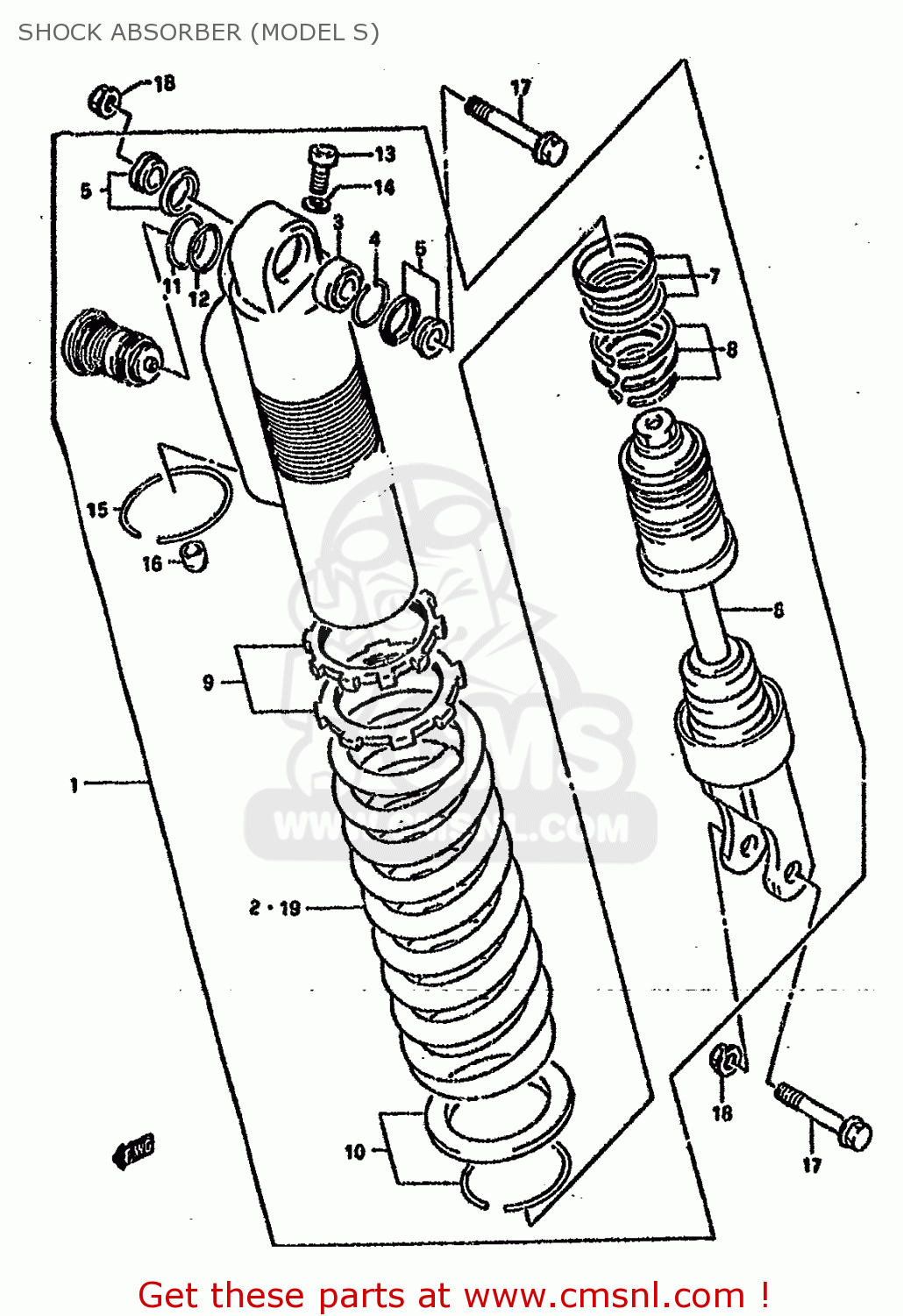 SHOCK ABSORBER (MODEL S) RM125 1993 (P) UNITED KINGDOM FRANCE AUSTRALIA (E02 E04 E24)