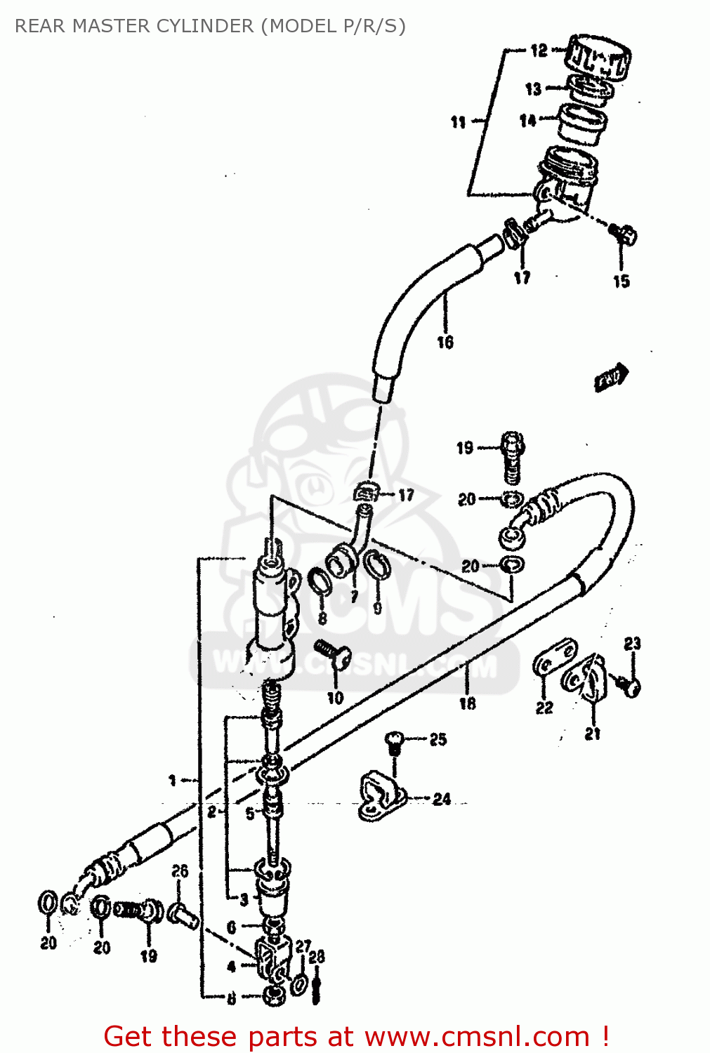 REAR MASTER CYLINDER (MODEL P/R/S) RM125 1993 (P) UNITED KINGDOM FRANCE AUSTRALIA (E02 E04 E24)