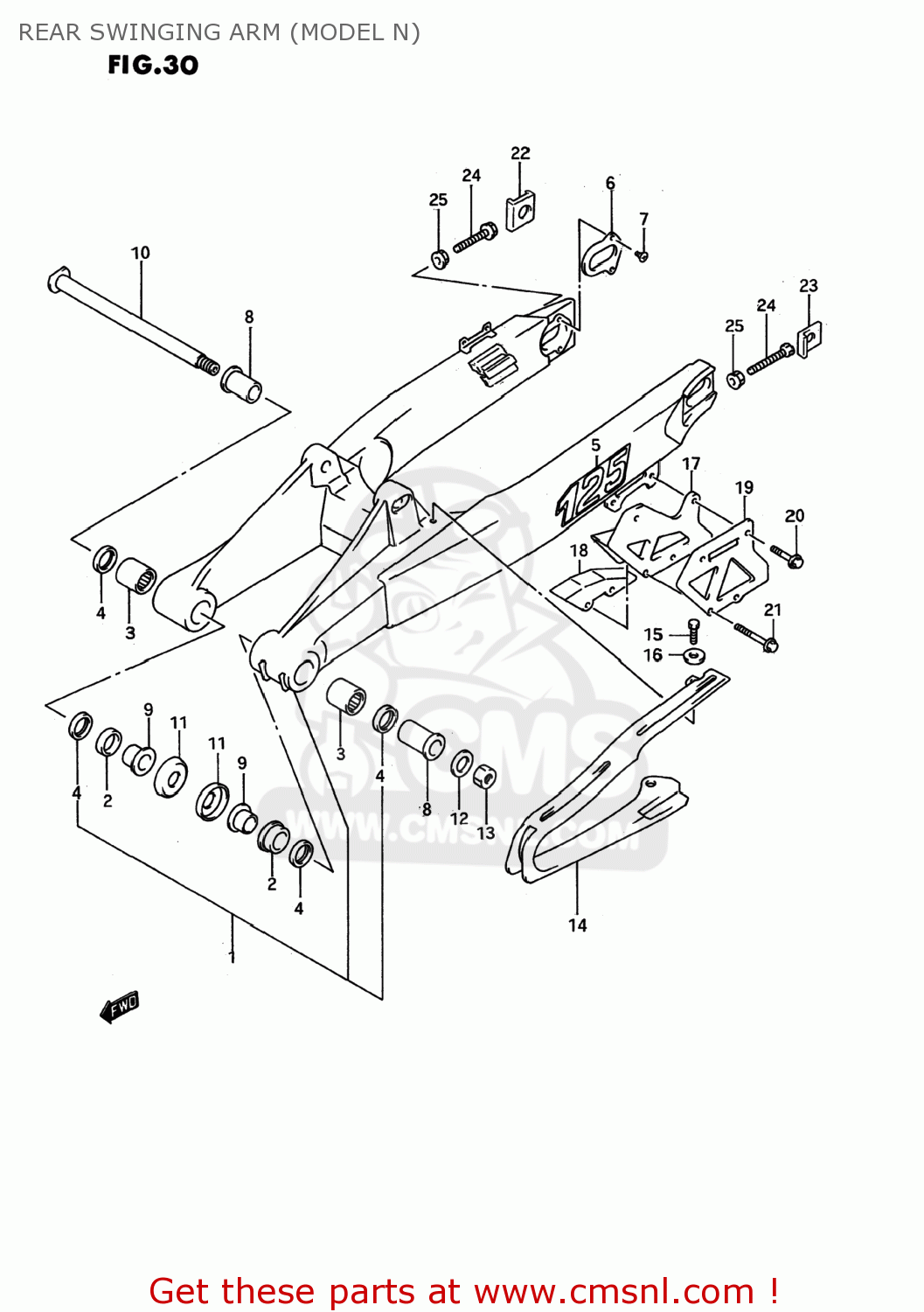 REAR SWINGING ARM (MODEL N) RM125 1993 (P) USA (E03)