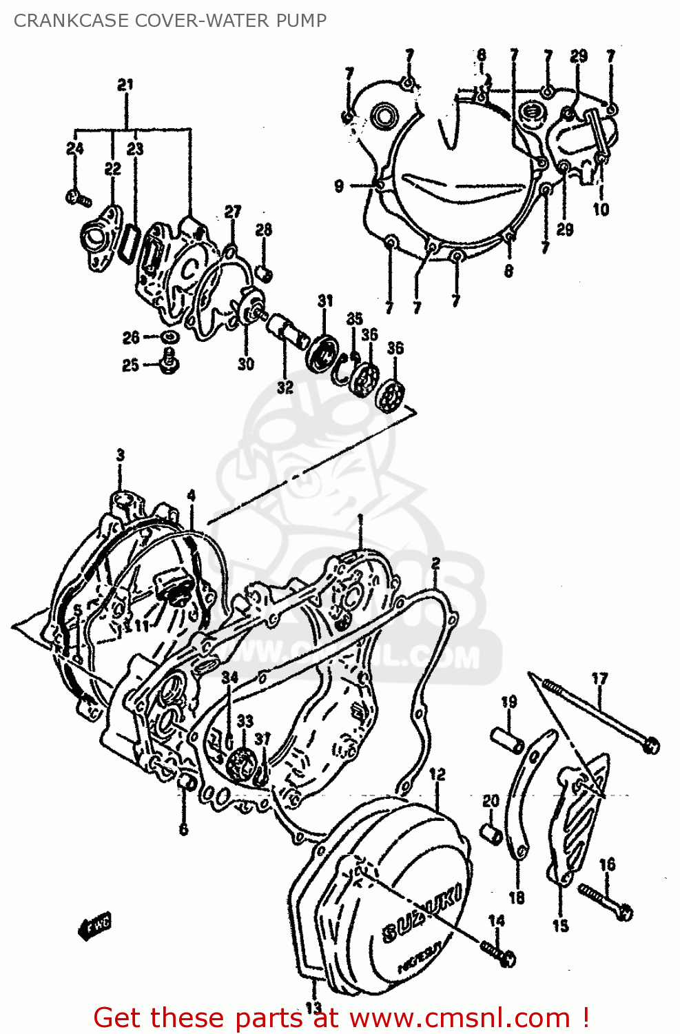 CRANKCASE COVER-WATER PUMP RM125 1994 (R) UNITED KINGDOM FRANCE AUSTRALIA (E02 E04 E24)