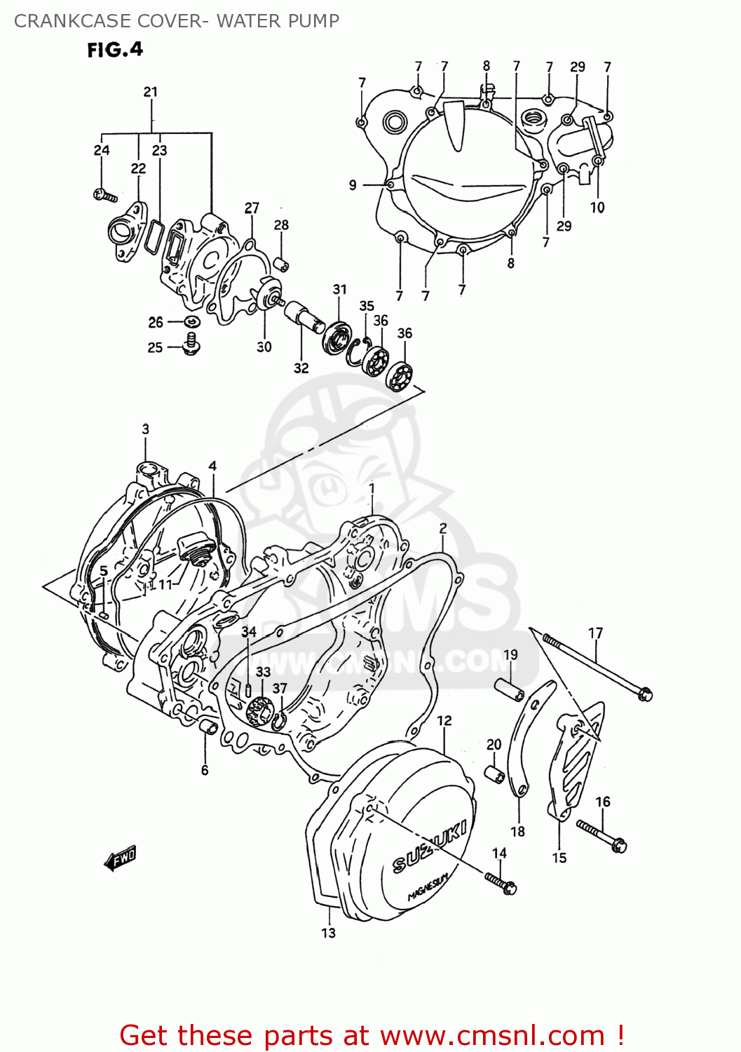 CRANKCASE COVER- WATER PUMP RM125 1994 (R) USA (E03)