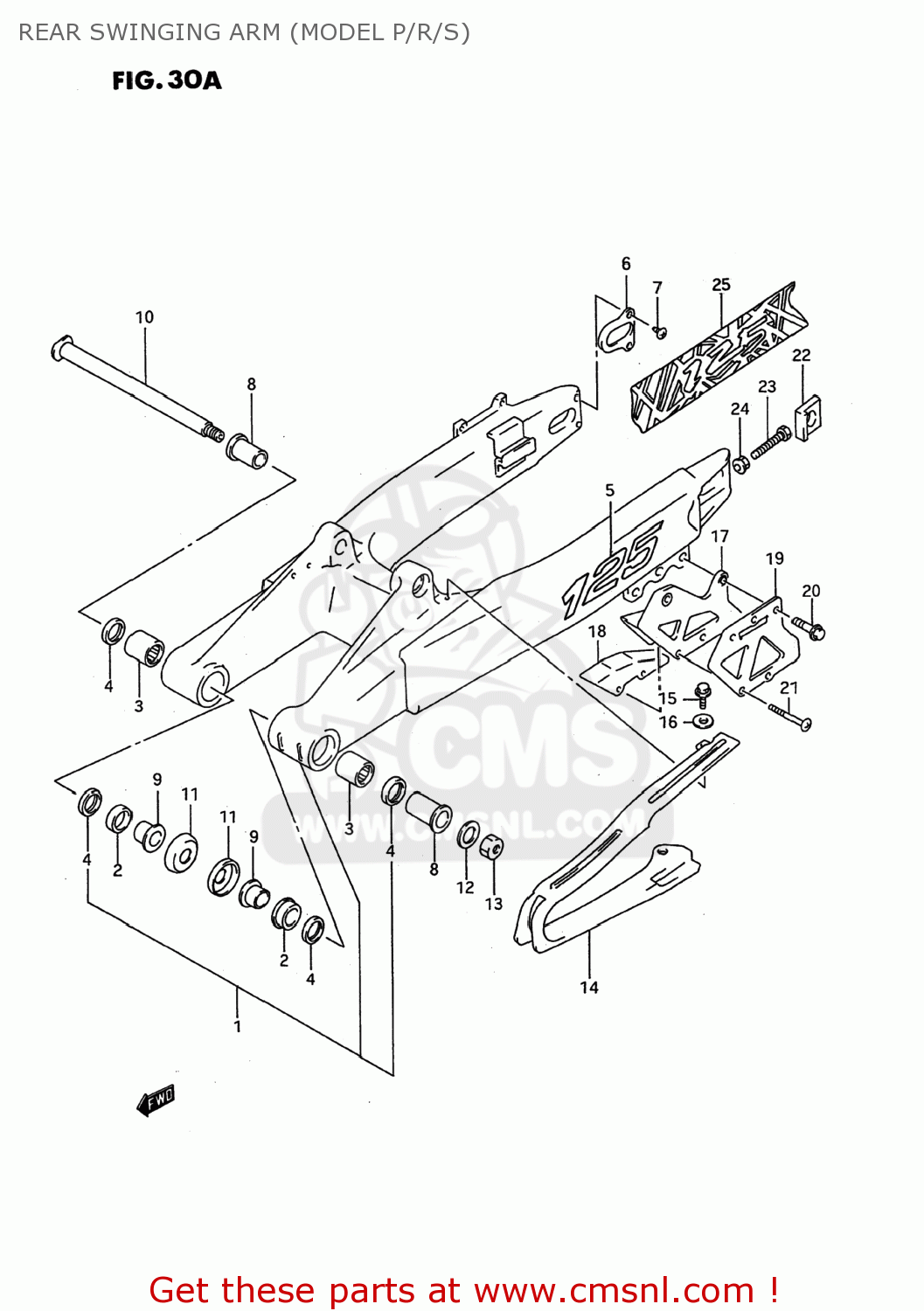 REAR SWINGING ARM (MODEL P/R/S) RM125 1994 (R) USA (E03)