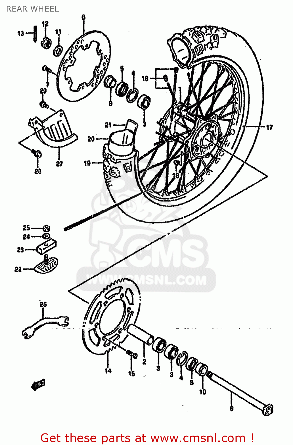 REAR WHEEL RM125 1995 (S) UNITED KINGDOM FRANCE AUSTRALIA (E02 E04 E24)