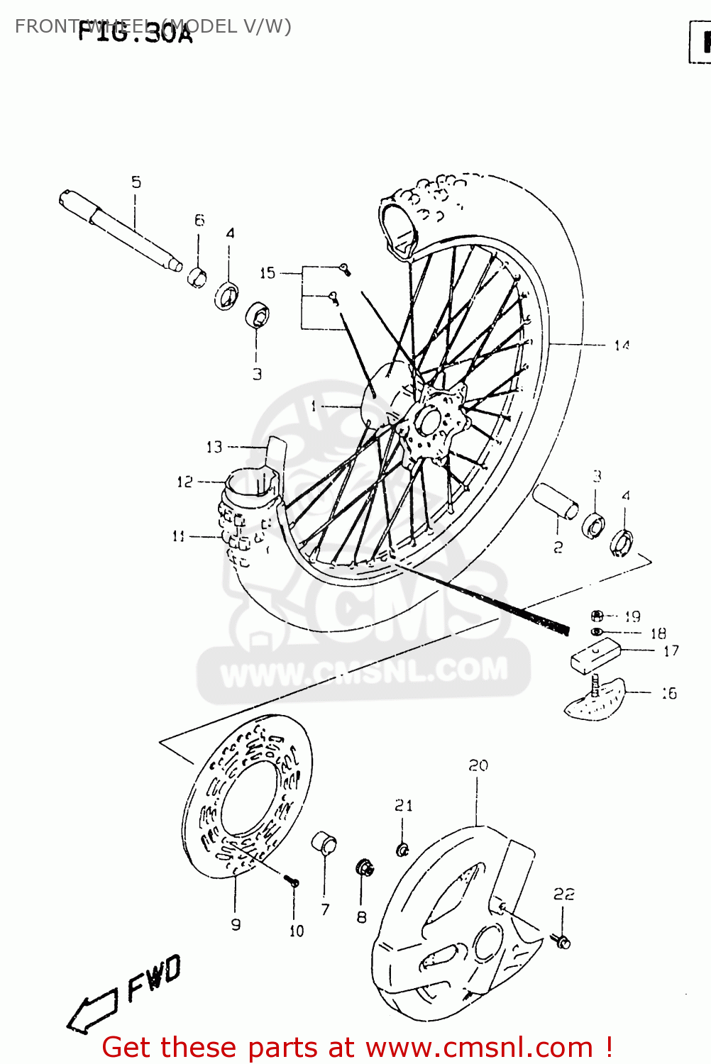 FRONT WHEEL (MODEL V/W) RM125 1996 (T) UNITED KINGDOM FRANCE AUSTRALIA (E02 E04 E24)