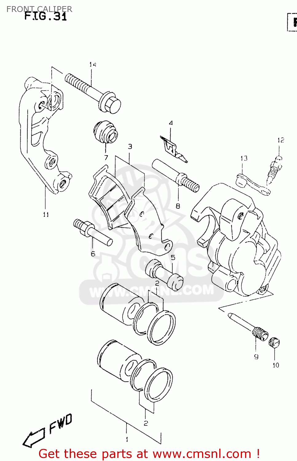 FRONT CALIPER RM125 1996 (T) UNITED KINGDOM FRANCE AUSTRALIA (E02 E04 E24)
