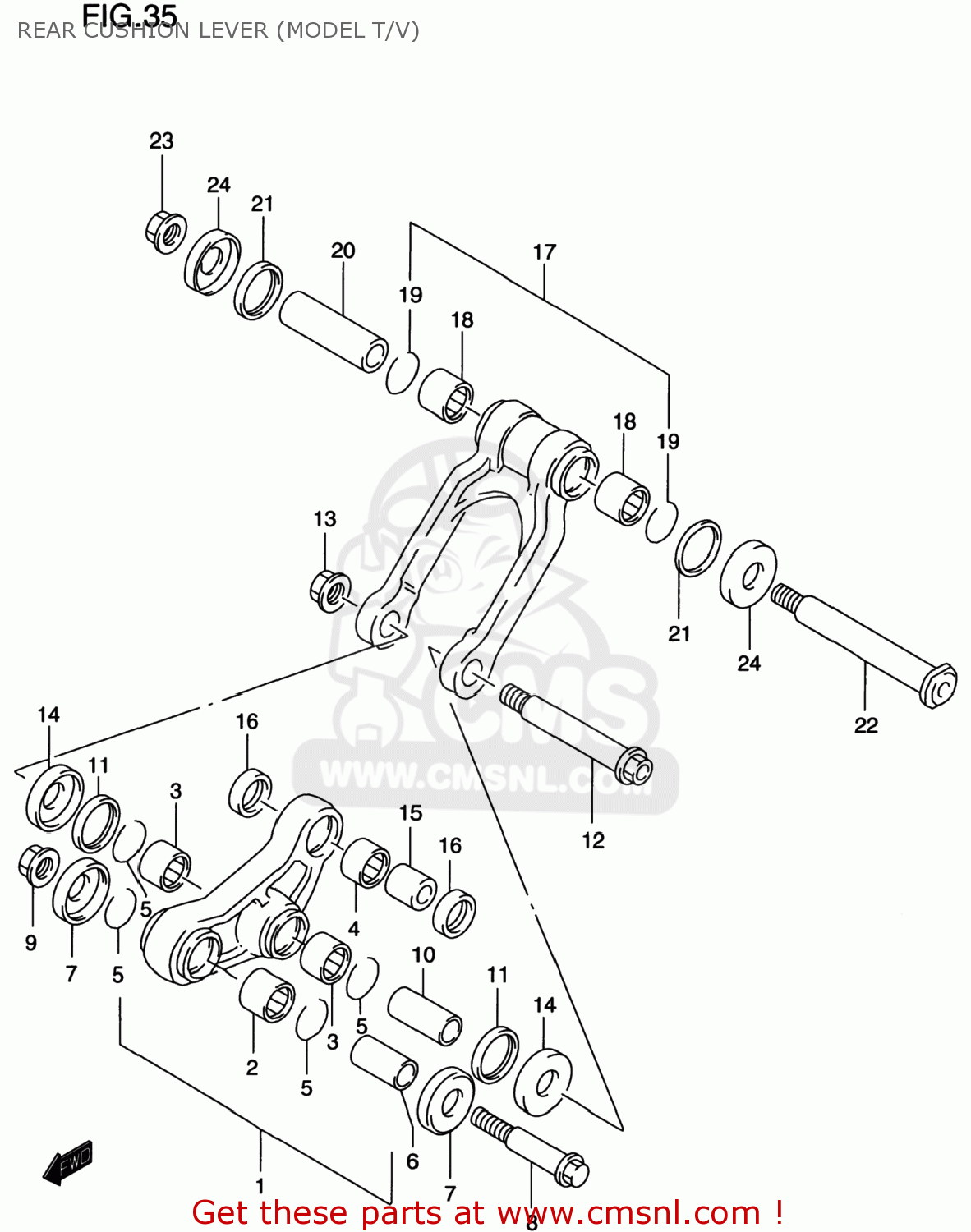 REAR CUSHION LEVER (MODEL T/V) RM125 1996 (T) USA (E03)