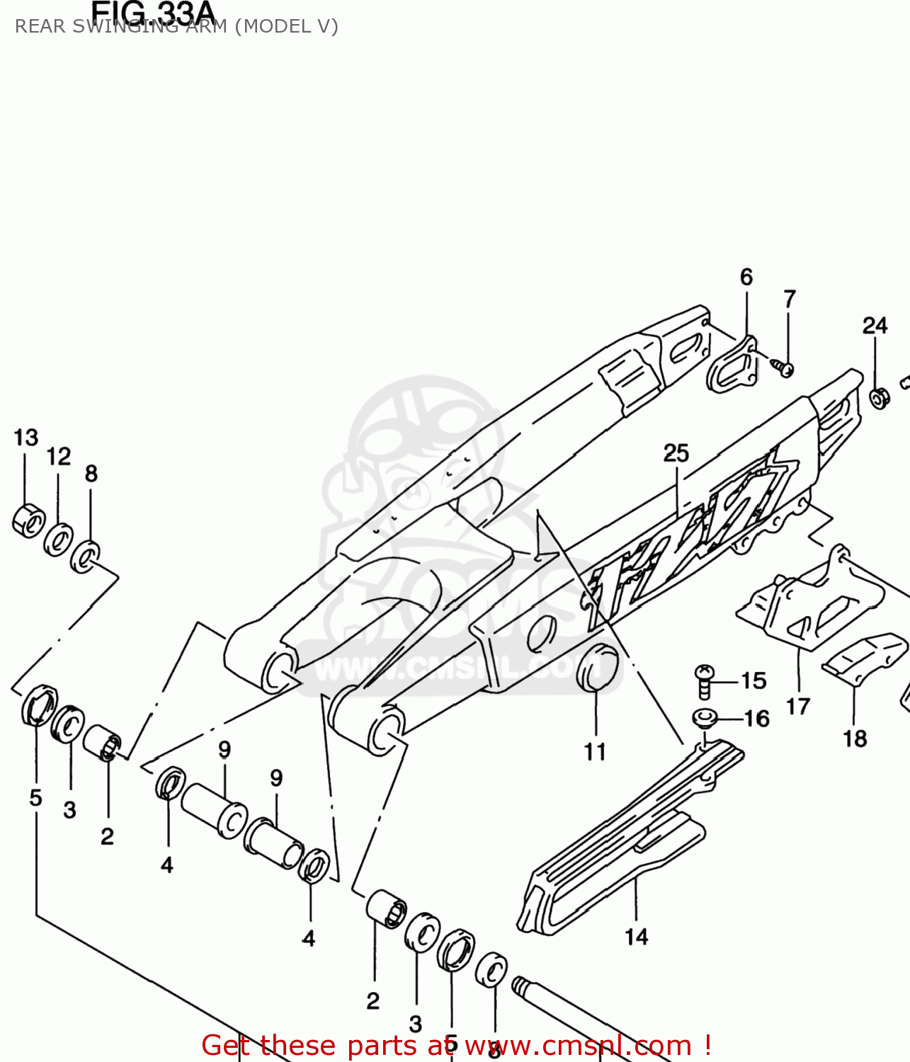 REAR SWINGING ARM (MODEL V) RM125 1996 (T) USA (E03)