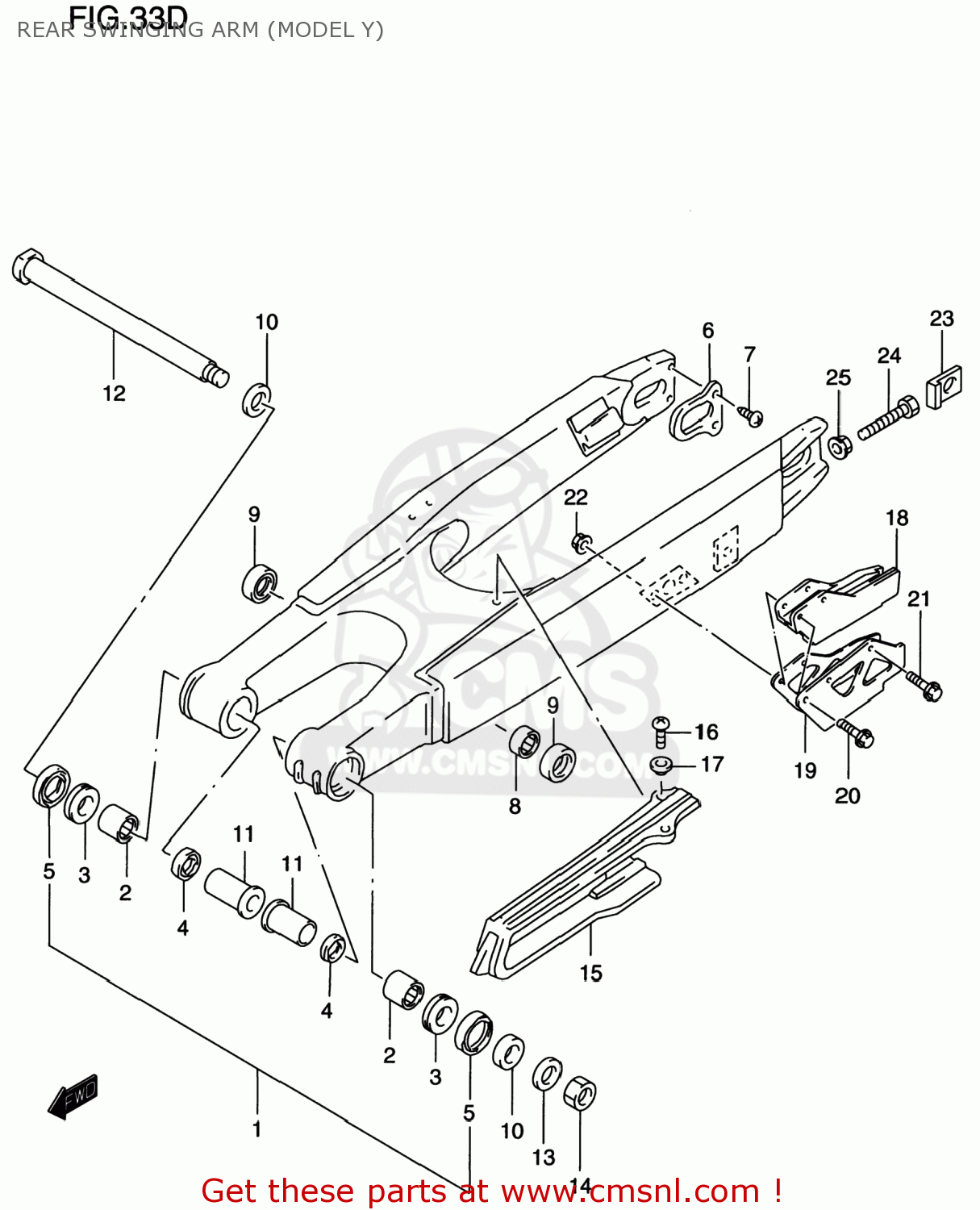 REAR SWINGING ARM (MODEL Y) RM125 1996 (T) USA (E03)