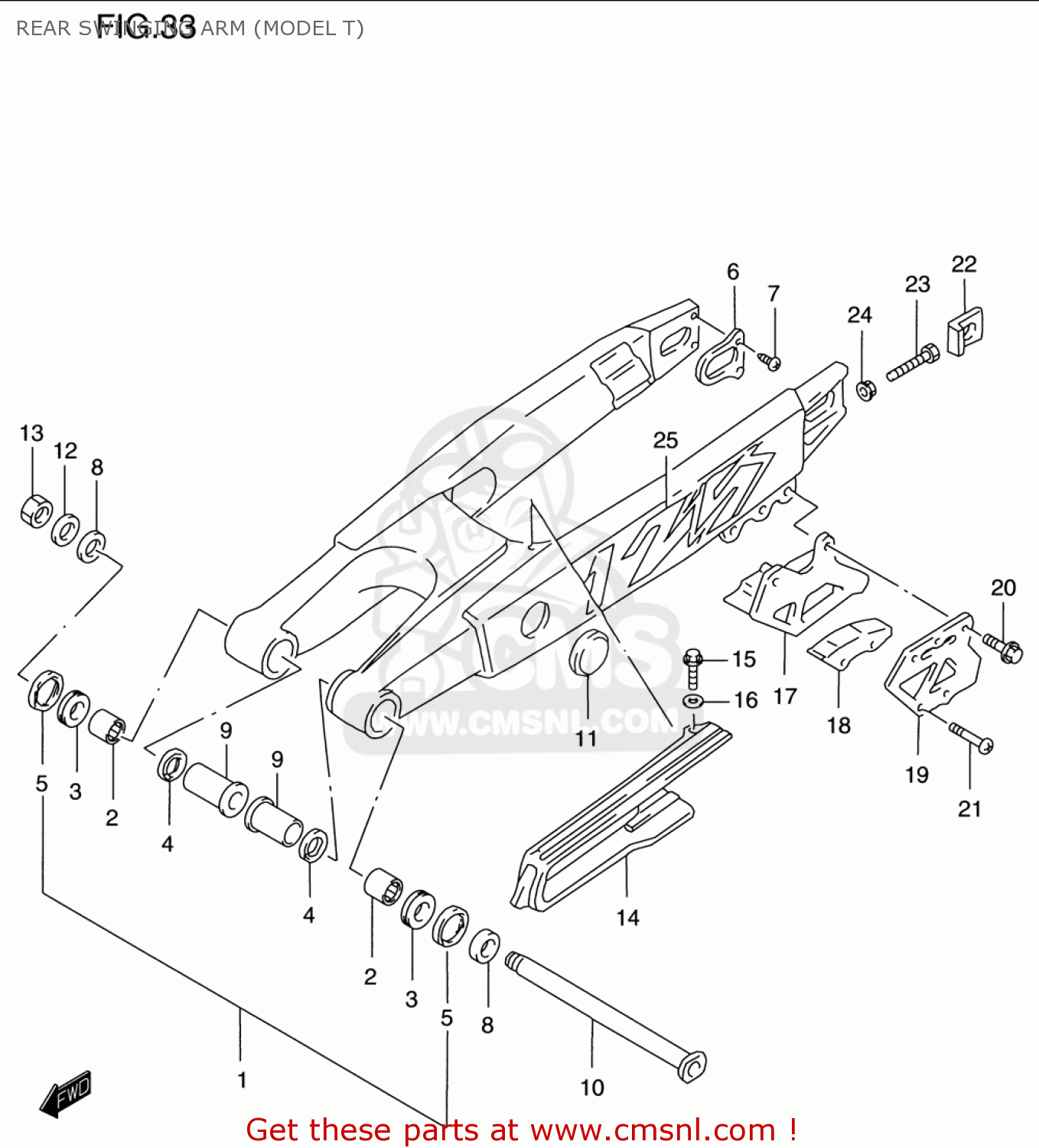 REAR SWINGING ARM (MODEL T) RM125 1996 (T) USA (E03)