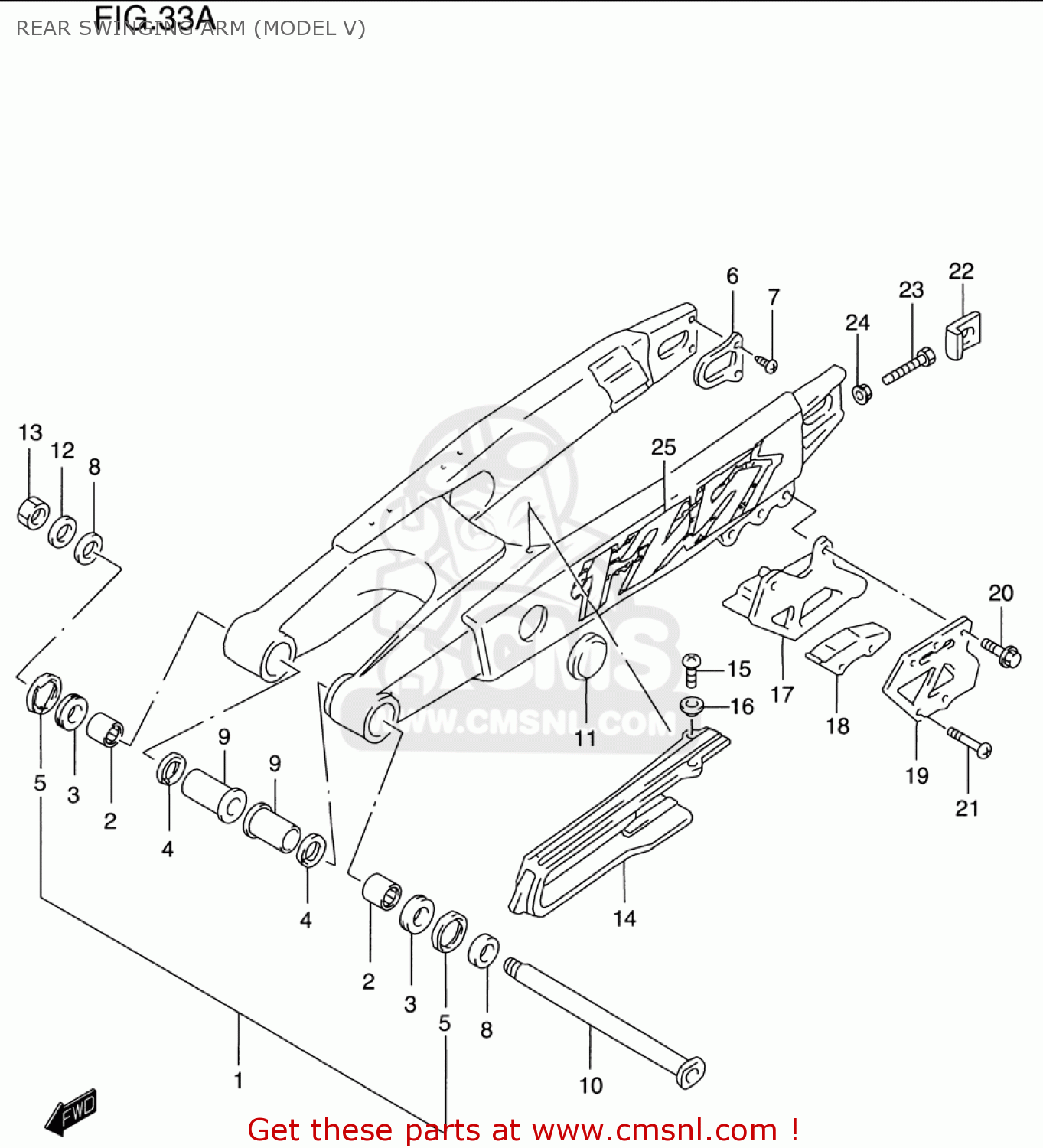 REAR SWINGING ARM (MODEL V) RM125 1996 (T) USA (E03)