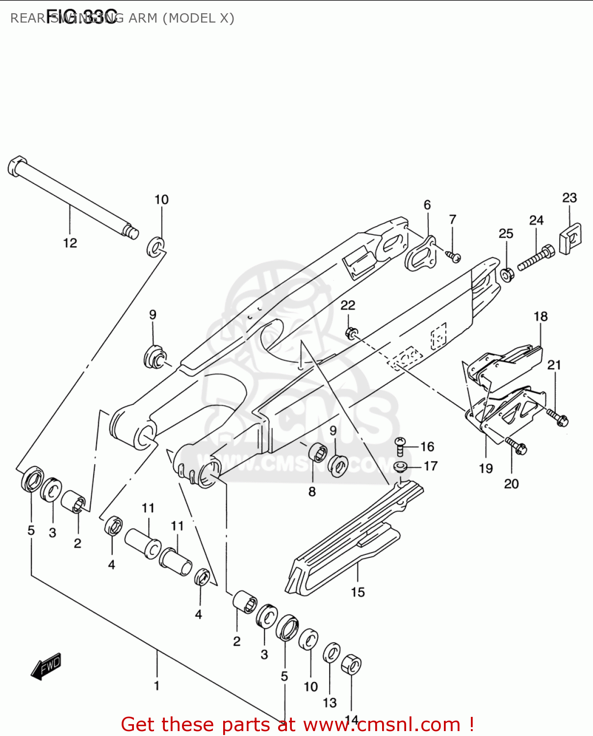 REAR SWINGING ARM (MODEL X) RM125 1996 (T) USA (E03)