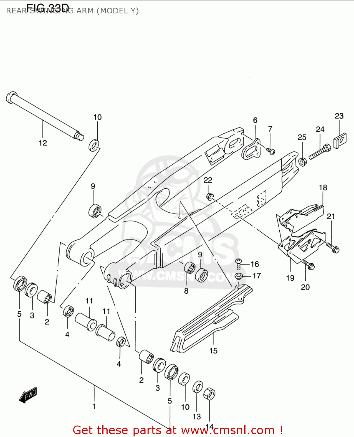 REAR SWINGING ARM (MODEL Y) RM125 1996 (T) USA (E03)